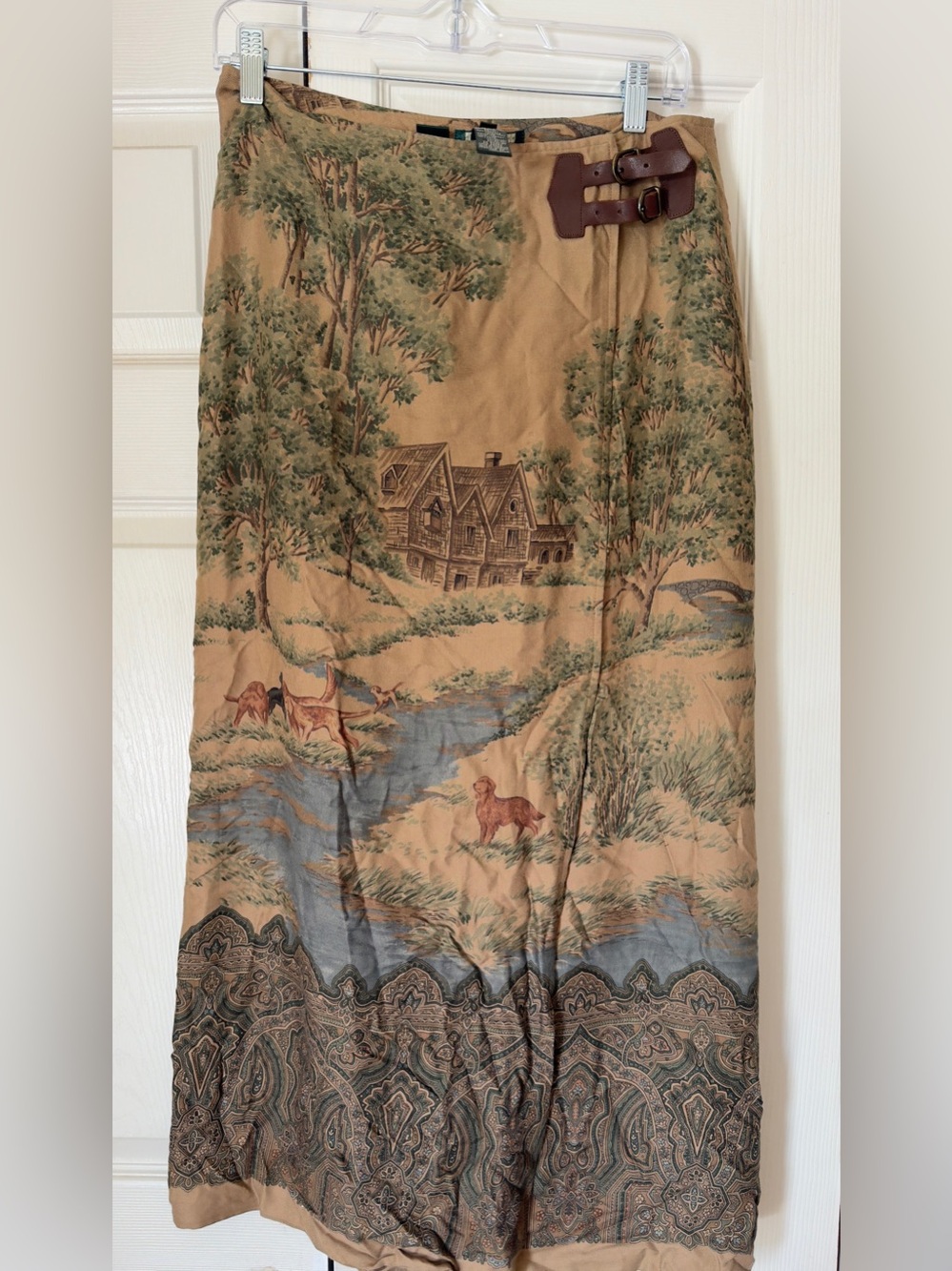 RARE Vintage Ralph Lauren Balmoral Dog Hunt Cabin Wool Blend Wrap Skirt Size 8 - Picture 2 of 6